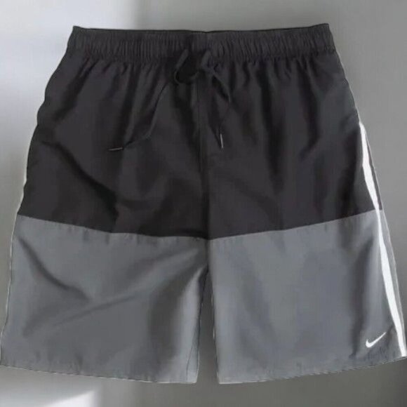 NIKE Mens Black Gray Color Block Mesh Lined Split Swim Volley Shorts NEW Small - Picture 4 of 4